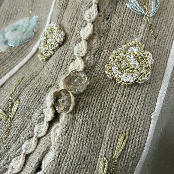 STORYBROOK KNITS Long Cardigan Sweater Cottagecore Feminine Romantic Crochet L - Picture 5 of 13